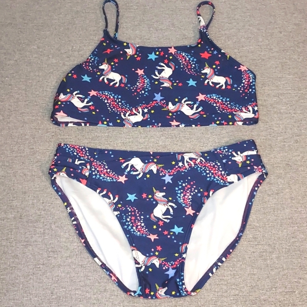 Cat & Jack Unicorn Print Girls Bikini Swimsuit 2-Piece Set Size XL (14/16)